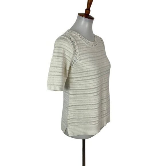 Loft White Short Sleeve Pointelle Knit Sweater XS NWT - Picture 2 of 5